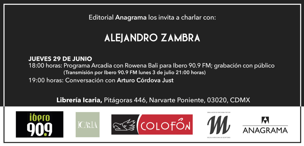 Este jueves 29 de junio, charla con Alejandro Zambra en la Librería Icaria